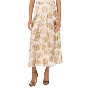 Vince Camuto Women Metallic Floral Print Midi Skirt Turtle Dove Size S